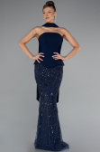 Long Navy Blue Beaded Evening Dress ABU5131