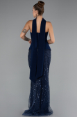 Long Navy Blue Beaded Evening Dress ABU5131