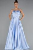 Long Light Blue Satin Prom Gown ABU5105