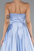 Long Light Blue Satin Prom Gown ABU5105