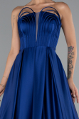 Long Sax Blue Satin Prom Gown ABU5105