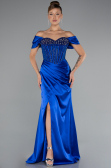 Long Sax Blue Satin Evening Dress ABU5130