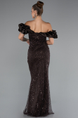 Dark Brown Stoned Strapless Sleeve Accessories Long Mermaid Evening Gown ABU4509