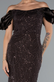 Dark Brown Stoned Strapless Sleeve Accessories Long Mermaid Evening Gown ABU4509