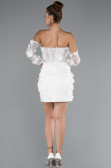 White 3D Floral Lace Detachable Sleeves Mini Wedding Dress ABG130