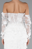 White 3D Floral Lace Detachable Sleeves Mini Wedding Dress ABG130