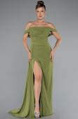 Oil Green Long Chiffon Evening Dress ABU4925
