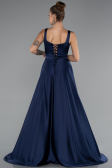 Long Navy Blue Satin Evening Dress ABU5136