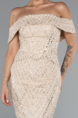 Long Beige Beaded Evening Dress ABU5137