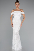 Long White Beaded Evening Dress ABU5137