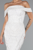 Long White Beaded Evening Dress ABU5137