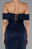 Long Navy Blue Beaded Evening Dress ABU5137