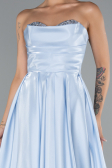 Light Blue Stoned Strapless Sleeve Accessory Long Taffeta Evening Dress ABU4846