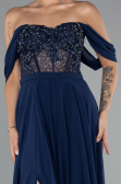Navy Blue Long Chiffon Evening Dress ABU3310
