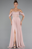 Powder Color Long Chiffon Evening Dress ABU3310