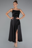 Midi Black Satin Invitation Dress ABK1586