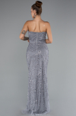 Long Grey Beaded Evening Dress ABU5141