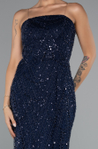 Long Navy Blue Beaded Evening Dress ABU5141