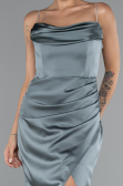 Long Turquoise Satin Mermaid Evening Gown ABU5149