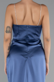 Long Indigo Satin Mermaid Evening Gown ABU5149