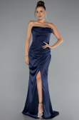 Long Navy Blue Satin Mermaid Evening Gown ABU5149