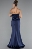 Long Navy Blue Satin Mermaid Evening Gown ABU5149