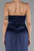 Long Navy Blue Satin Mermaid Evening Gown ABU5149