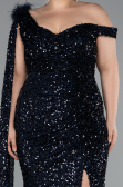 Long Navy Blue Scaly Plus Size Evening Dress ABU5151
