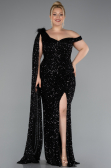 Long Black Scaly Plus Size Evening Dress ABU5151