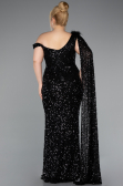 Long Black Scaly Plus Size Evening Dress ABU5151