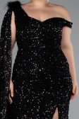 Long Black Scaly Plus Size Evening Dress ABU5151