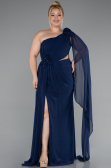Long Navy Blue Chiffon Formal Plus Size Dress ABU5145