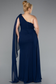 Long Navy Blue Chiffon Formal Plus Size Dress ABU5145