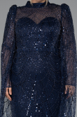 Long Navy Blue Beaded Evening Dress ABU5152