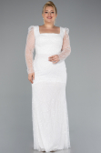 White Long Beaded Plus Size Engagement Dress ABU4761