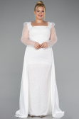 White Long Beaded Plus Size Engagement Dress ABU4761