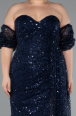 Long Navy Blue Scaly Plus Size Evening Gown ABU5077