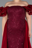 Long Burgundy Beaded Plus Size Evening Dress ABU5155