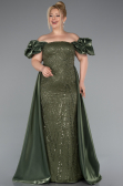 Long Olive Drab Beaded Plus Size Evening Dress ABU5155