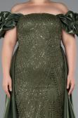 Long Olive Drab Beaded Plus Size Evening Dress ABU5155