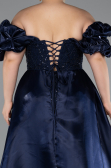 Long Navy Blue Beaded Plus Size Evening Dress ABU5155