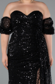 Long Black Scaly Plus Size Evening Gown ABU5077