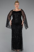 Long Black Beaded Plus Size Evening Gown ABU5067