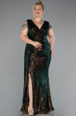 Rins V Neck Long Sequined Slit Plus Size Evening Dress ABU4886
