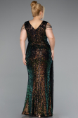 Rins V Neck Long Sequined Slit Plus Size Evening Dress ABU4886