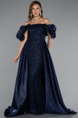 Long Navy Blue Beaded Evening Dress ABU5154