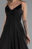 Long Black Satin Prom Gown ABU5146