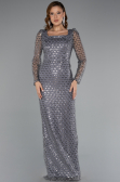 Long Grey Beaded Evening Dress ABU5165