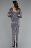 Long Grey Beaded Evening Dress ABU5165