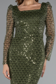 Long Olive Drab Beaded Evening Dress ABU5165